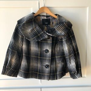 Plaid blouson wide collar jacket